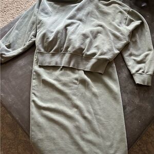 Olive Green Sweatshirt -Skirt Set